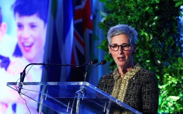 Linda Dessau speaks at Maccabi Australia's 90th anniversary event. The Victorian Governor has been made a Companion of the Order of Australia. Photo: Peter Haskin