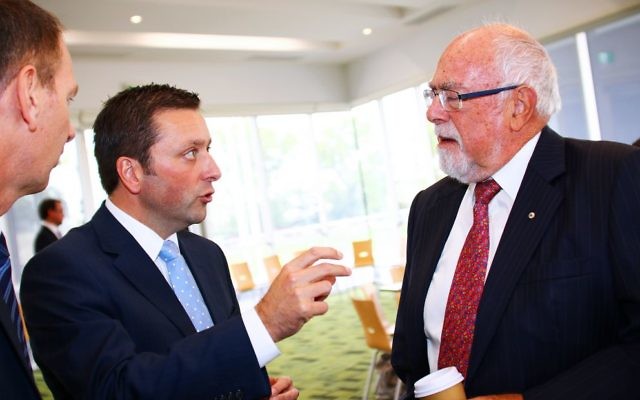 Grahame Leonard (right) speaking with Opposition leader Matthew Guy last year. Photo: Peter Haskin Grahame Leonard (right) speaking with Opposition leader Matthew Guy last year. Photo: Peter Haskin