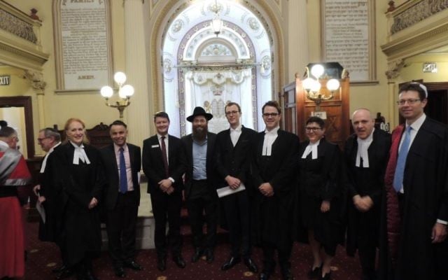 From left: Janine Wald, barrister; John Pesutto, Victorian Shadow Attorney-General; Ben Carroll, Victorian Parliamentary Secretary for Justice; Rabbi Dovid Gutnick; Raph Ajzensztat, barrister; Nic Cozens, barrister; Annette Charak, barrister; Ian Waller, QC; and Justice Mark Moshinsky of the Federal Court of Australia. From left: Janine Wald, barrister; John Pesutto, Victorian Shadow Attorney-General; Ben Carroll, Victorian Parliamentary Secretary for Justice; Rabbi Dovid Gutnick; Raph Ajzensztat, barrister; Nic Cozens, barrister; Annette Charak, barrister; Ian Waller, QC; and Justice Mark Moshinsky of the Federal Court of Australia.