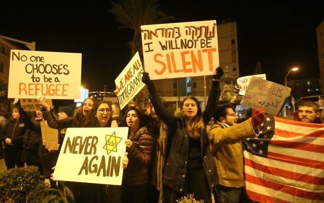 American Jews protest Trump's refugee ban, Washington Square Park, New York.