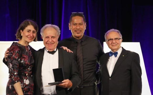 From left: NSW Premier Gladys Berejiklian, Ernie Friedlander, guest presenter Jay Laga'aia and Stepan Kerkyasharian.
