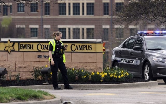 Police at the Jewish Community Center of Greater Kansas City in Overland Park, Kansas. Photo: REUTERS Police at the Jewish Community Center of Greater Kansas City in Overland Park, Kansas. Photo: REUTERS
