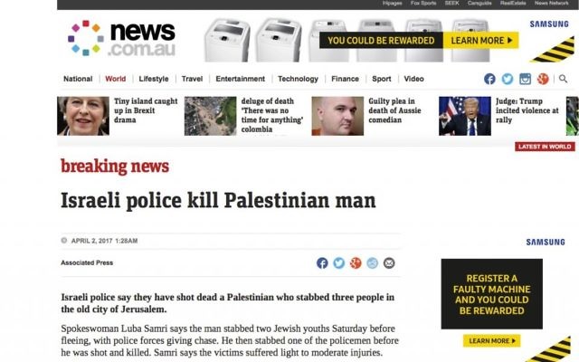 The headline used by news.com.au. (Screenshot) The headline used by news.com.au. (Screenshot)