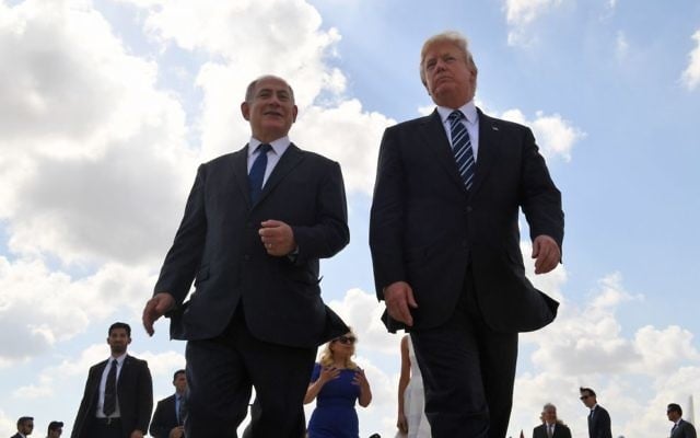 Benjamin Netanyahu farewelling Donald Trump at Ben Gurion airport on Tuesday.
Photo: Kobi Gideon/GPO Benjamin Netanyahu farewelling Donald Trump at Ben Gurion airport on Tuesday.
Photo: Kobi Gideon/GPO