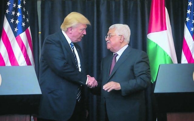 Donald Trump with Mahmoud Abbas in Bethlehem last week.
Photo: Issam Rimawi/Anadolu Agency/Getty Images Donald Trump with Mahmoud Abbas in Bethlehem last week.
Photo: Issam Rimawi/Anadolu Agency/Getty Images
