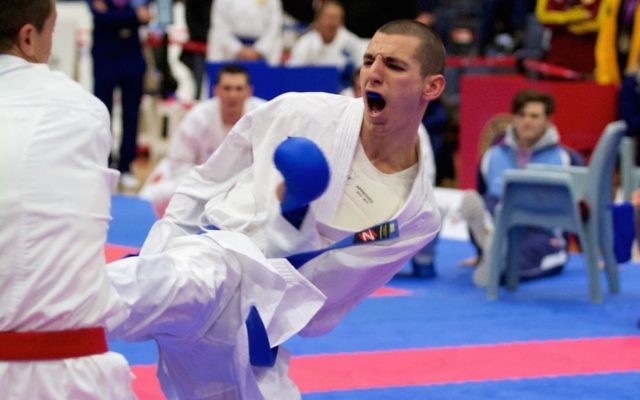 Richard Basckin on his way to three golds at the 2017 AFK National Championships. Photo: Australian Karate Federation Richard Basckin on his way to three golds at the 2017 AFK National Championships. Photo: Australian Karate Federation