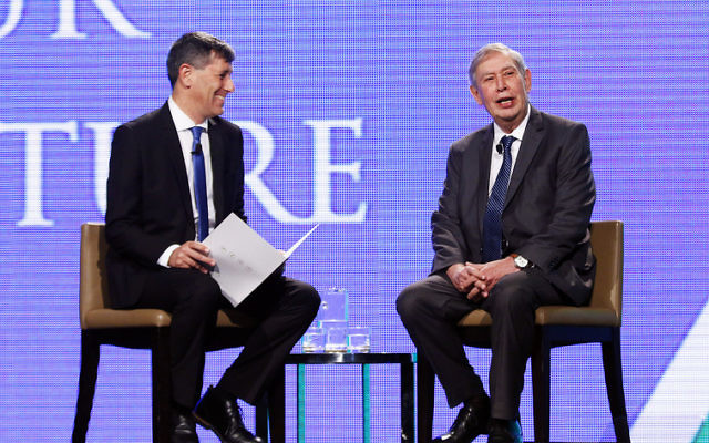 Tamir Pardo (right) being interviewed by Yoav Limor.
Photo: Peter Haskin. Tamir Pardo (right) being interviewed by Yoav Limor.
Photo: Peter Haskin.