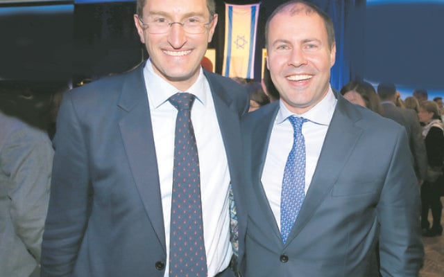 Julian Leeser (left) and Josh Frydenberg at the Yom Haatzmaut party. Photo: Noel Kessel. Julian Leeser (left) and Josh Frydenberg at the Yom Haatzmaut party. Photo: Noel Kessel.