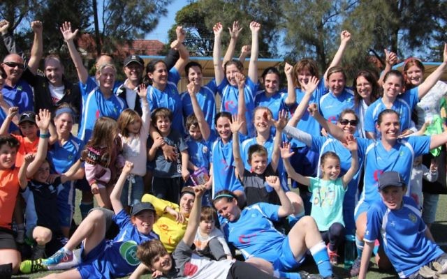 Maccabi Hakoah's ESFA women's division 2 team celebrates their grand final win with their children at Hensley Field on September 10. Photo: Shane Desiatnik Maccabi Hakoah's ESFA women's division 2 team celebrates their grand final win with their children at Hensley Field on September 10. Photo: Shane Desiatnik