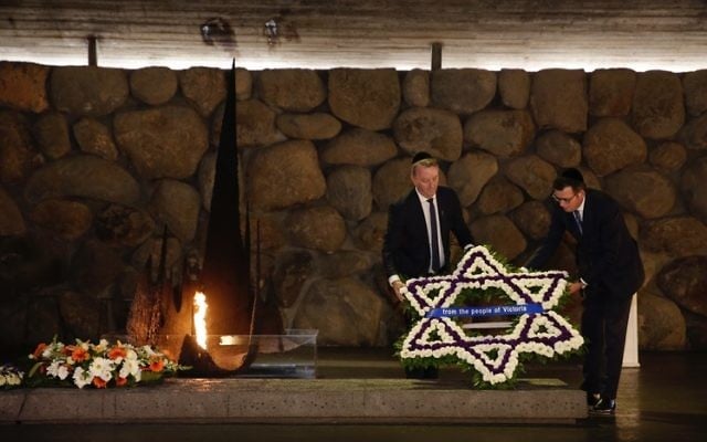 Daniel Andrews (right) and Martin Foley laying a wreath from the people of Victoria at Yad Vashem. Daniel Andrews (right) and Martin Foley laying a wreath from the people of Victoria at Yad Vashem.