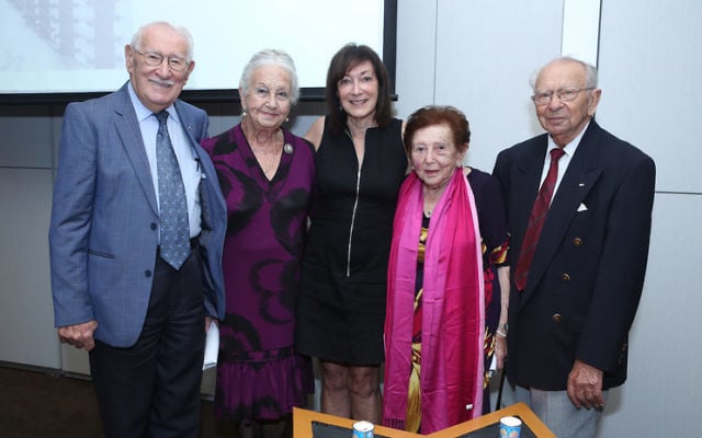 Sydney Jewish Museum operations manager Aviva Wolff (centre) with (from left) Holocaust survivors Eddie Jaku, Olga Horak, Yvonne Engelman and Kuba Enoch. Photo: Giselle Haber Sydney Jewish Museum operations manager Aviva Wolff (centre) with (from left) Holocaust survivors Eddie Jaku, Olga Horak, Yvonne Engelman and Kuba Enoch. Photo: Giselle Haber