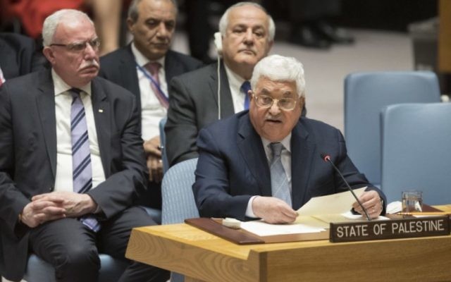 Mahmoud Abbas speaks during a United Nations Security Council meeting on Tuesday. Photo: Drew Angerer/Getty Images Mahmoud Abbas speaks during a United Nations Security Council meeting on Tuesday. Photo: Drew Angerer/Getty Images