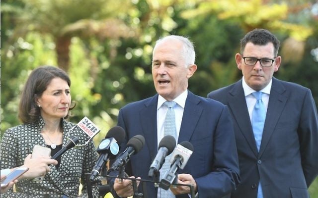 Premiers Gladys Berejiklian and Daniel Andrews joined Prime Minister Malcolm Turnbull to announce NSW and Victoria were signing up to the redress scheme. Photo: AAP Image/Dean Lewins Premiers Gladys Berejiklian and Daniel Andrews joined Prime Minister Malcolm Turnbull to announce NSW and Victoria were signing up to the redress scheme. Photo: AAP Image/Dean Lewins