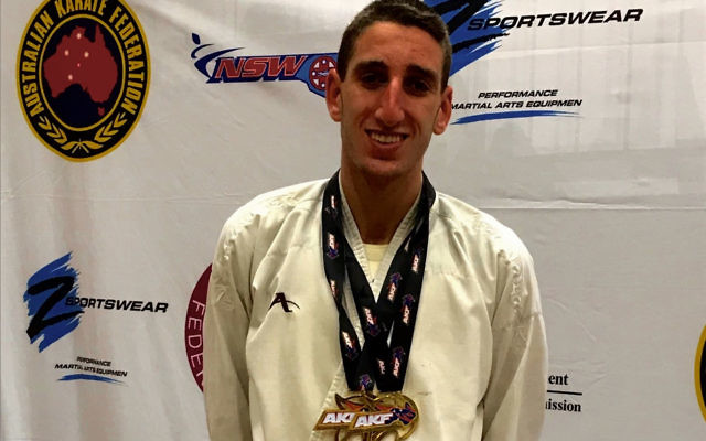 Yonatan Freund with his two gold medals at the 2018 Karate Australian Open. Yonatan Freund with his two gold medals at the 2018 Karate Australian Open.