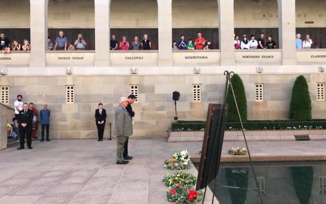 MPs Michael Danby (front) and Mike Kelly lay a wreath for Sergeant Albert Levy during his Last Post ceremony at the Australian War Memorial. MPs Michael Danby (front) and Mike Kelly lay a wreath for Sergeant Albert Levy during his Last Post ceremony at the Australian War Memorial.