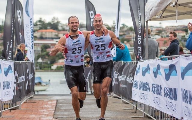 Ezechiel Orski-Ritchie (left) and teammate Jarred Shein approach the finish line. Photo: Paul Lemlin Ezechiel Orski-Ritchie (left) and teammate Jarred Shein approach the finish line. Photo: Paul Lemlin