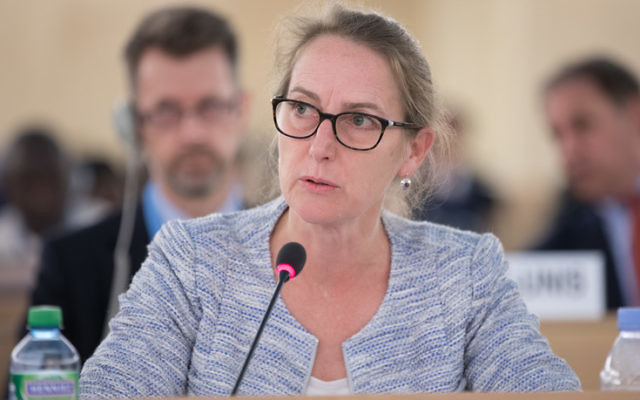 Australian representative to the UNHRC Sally Mansfield voted against the resolution. Photo: UN Photo /Elma Okic Australian representative to the UNHRC Sally Mansfield voted against the resolution. Photo: UN Photo /Elma Okic
