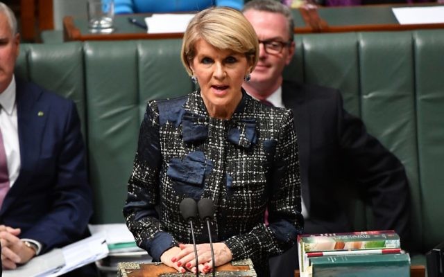 Julie Bishop in Parliament last week. Photo: AAP Image/Mick Tsikas Julie Bishop in Parliament last week. Photo: AAP Image/Mick Tsikas
