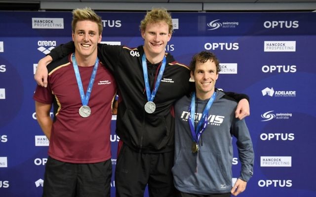 Matthew Levy (right) with his gold medal for winning the men's multi-class 400 free final. Photo: Delly Carr/Swimming Australia Ltd Matthew Levy (right) with his gold medal for winning the men's multi-class 400 free final. Photo: Delly Carr/Swimming Australia Ltd