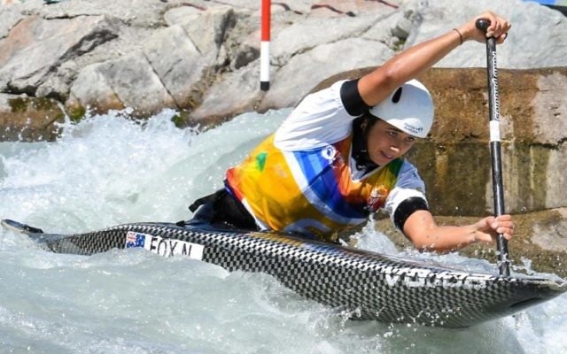 Noemie Fox in the women's C1 final of the 2018 ICF U23 Canoe Slalom World Championships in Ivrea. Photo: ICF/Alessandra Piacentino