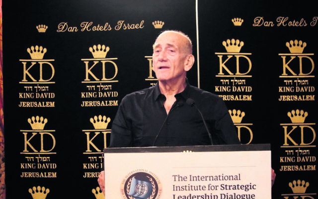 Ehud Olmert addressing the Strategic Leadership Dialogue gala dinner.
Photo: Shahar Zarfati Ehud Olmert addressing the Strategic Leadership Dialogue gala dinner.
Photo: Shahar Zarfati