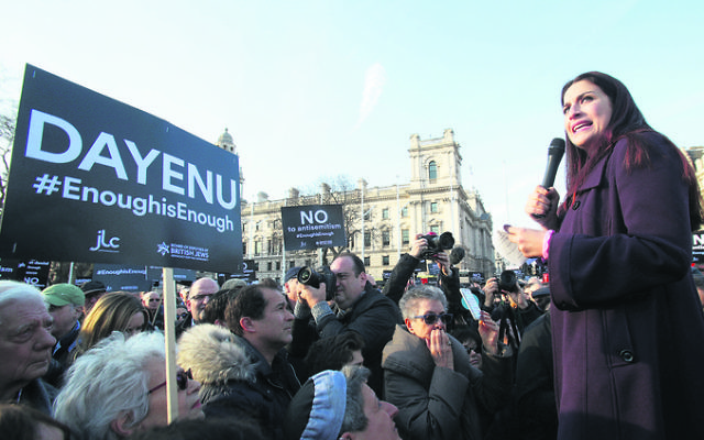 Jewish Labour MP Luciana Berger addressing thousands of British Jews protesting
against Corbyn and her party earlier this year. Photo: Yui Mok/PA Wire Jewish Labour MP Luciana Berger addressing thousands of British Jews protesting
against Corbyn and her party earlier this year. Photo: Yui Mok/PA Wire