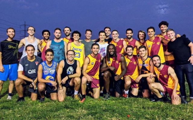 Nic Naitanui (front row) with the Tel Aviv Cheetahs AFL team in Israel recently. Nic Naitanui (front row) with the Tel Aviv Cheetahs AFL team in Israel recently.