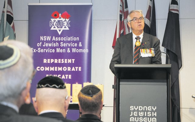 Keynote speaker at the NAJEX Jewish Remembrance Day service,
Lieutenant General Ken Gillespie. Photo: Shane Desiatnik Keynote speaker at the NAJEX Jewish Remembrance Day service,
Lieutenant General Ken Gillespie. Photo: Shane Desiatnik