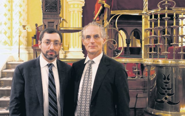 Rabbi Dr Benjamin Elton (Modern Orthodox) and Rabbi Jeffrey Kamins (Masorti) came together to honour the victims and their families. 
Photo: Wendy Bookatz