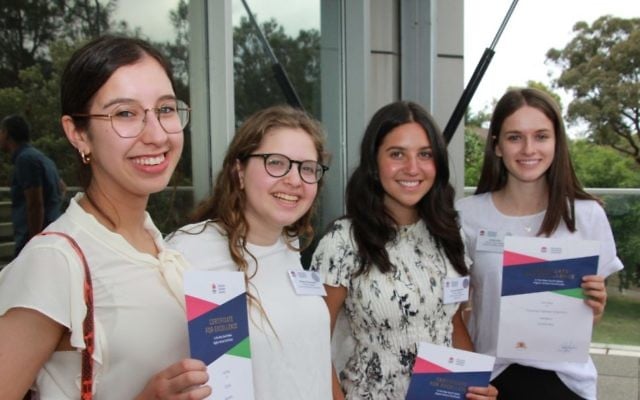 From left: Genevieve Goldman, Rivka Hirschowitz, Sophie Puterflam and Ariella Rev with their HSC First In Course certificates. Photo: Shane Desiatnik From left: Genevieve Goldman, Rivka Hirschowitz, Sophie Puterflam and Ariella Rev with their HSC First In Course certificates. Photo: Shane Desiatnik