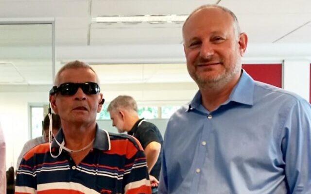 OrCam MyEye product user Donald and OrCam's international business development manager Leon Paull in Sydney last month. OrCam MyEye product user Donald and OrCam's international business development manager Leon Paull in Sydney last month.