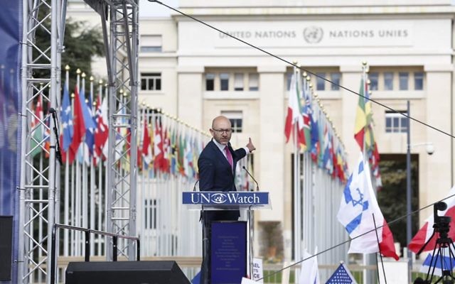 Arsen Ostrovsky speaking outside the United Nations in Geneva last week. Arsen Ostrovsky speaking outside the United Nations in Geneva last week.