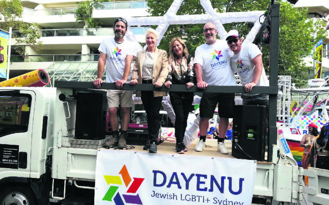Dr Kerryn Phelps (second from left) with her wife Jackie and three other members of Dayenu at the 2019 Sydney Gay and Lesbian Mardi Gras. Dr Kerryn Phelps (second from left) with her wife Jackie and three other members of Dayenu at the 2019 Sydney Gay and Lesbian Mardi Gras.