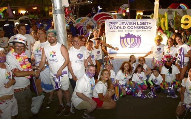 Members of Dayenu and the Jewish LGBT+ World Congress at the recent 2019 Sydney Gay and Lesbian Mardi Gras. Members of Dayenu and the Jewish LGBT+ World Congress at the recent 2019 Sydney Gay and Lesbian Mardi Gras.