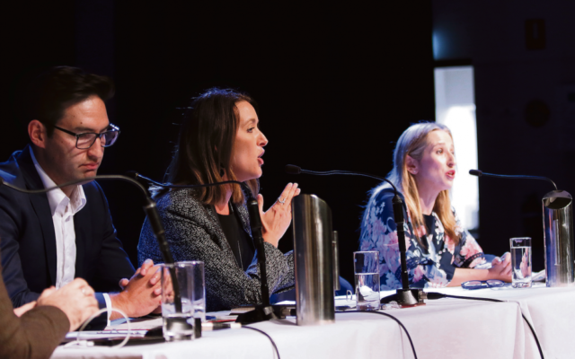 From left: Josh Burns, Steph Hodgins-May and Kate Ashmor as the Great
Debate became heated. Photos: Peter Haskin From left: Josh Burns, Steph Hodgins-May and Kate Ashmor as the Great
Debate became heated. Photos: Peter Haskin