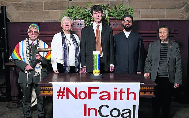 Pictured presenting the letter, from left, are Rabbi Jonathan Keren-Black;
Thea Ormerod, ARRCC president; Gawaine Powell Davies, Buddhist Council
of NSW president; Imam Ahmed Abdo, secretary of Council of Imams NSW;
and Sister Libby Rogerson of the Loreto Sisters.