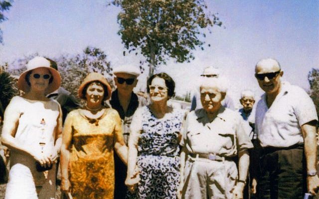 From left: Eva Besen, Fay and Sam Gandel, Paula and David Ben-Gurion, Marc Besen in Sde Boker, 1958.