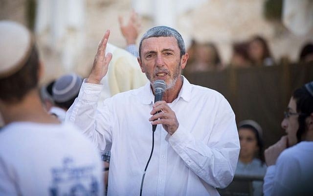 Israeli Education Minister Rafi Peretz speaks at the Western Wall in Jerusalem, July 4, 2019. (Yonatan Sindel/Flash90)