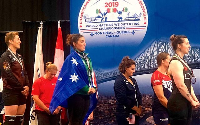 Australia's Leora Yates at the medal ceremony at the 2019 World Masters Weightlifting Championships. Australia's Leora Yates at the medal ceremony at the 2019 World Masters Weightlifting Championships.