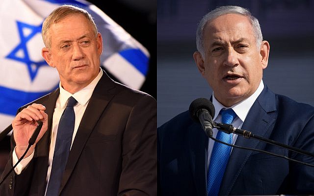 Benny Gantz, left, and Prime Minister Benjamin Netanyahu, right. (Gili Yaari, Yonatan Sindel/Flash90) Benny Gantz, left, and Prime Minister Benjamin Netanyahu, right. (Gili Yaari, Yonatan Sindel/Flash90)