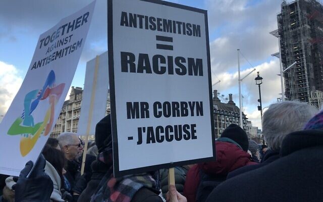 Placards at a protest against antisemitism in the UK earlier this month. Placards at a protest against antisemitism in the UK earlier this month.