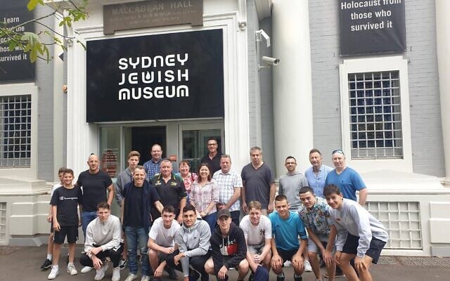Mount Druitt Football Club players, parents and board members together with
Hakoah Football Club board members outside the Sydney Jewish Museum. Mount Druitt Football Club players, parents and board members together with
Hakoah Football Club board members outside the Sydney Jewish Museum.