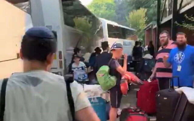 More than 340 kids were evacuated from the Gan Yisroel camp today. More than 340 kids were evacuated from the Gan Yisroel camp today.