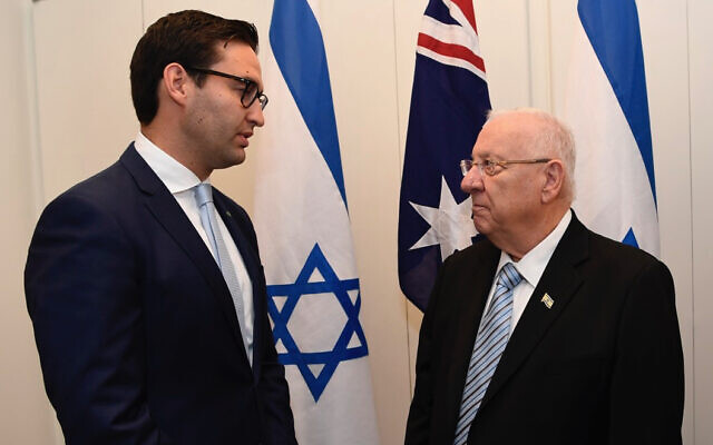 Labor MP Josh Burns (left) and Israeli President Reuven Rivlin in Canberra. Photo: Auspic Labor MP Josh Burns (left) and Israeli President Reuven Rivlin in Canberra. Photo: Auspic