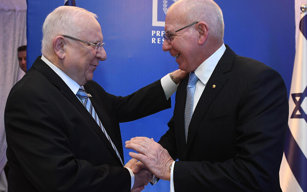 Israeli President Reuven Rivlin and Australian Governor-General David Hurley in Israel last month. Photo: Mark Neyman/GPO Israeli President Reuven Rivlin and Australian Governor-General David Hurley in Israel last month. Photo: Mark Neyman/GPO
