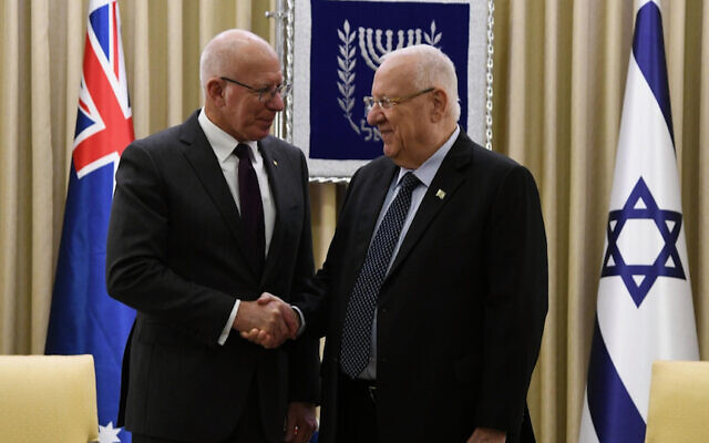 Australian Governor-General David Hurley and Israeli President Reuven Rivlin in Israel last month. Photo: Haim Zach/GPO Australian Governor-General David Hurley and Israeli President Reuven Rivlin in Israel last month. Photo: Haim Zach/GPO