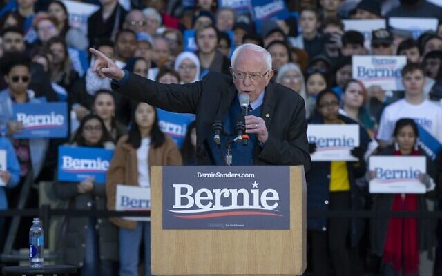 Bernie Sanders speaks during a campaign rally at the University of Michigan on Sunday.
Photo: EPA/Rena Laverty Bernie Sanders speaks during a campaign rally at the University of Michigan on Sunday.
Photo: EPA/Rena Laverty