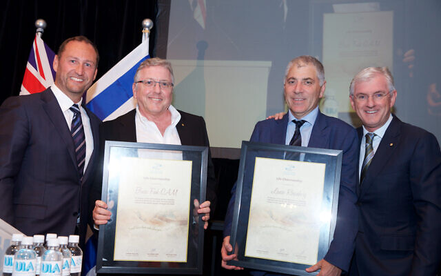 Lance Rosenberg (third from left) was awarded life chairmanship of UIA for his
many years of commitment. He is pictured with (from left) NSW president Andrew
Boyarsky, fellow life chairman Bruce Fink and Steven Lowy. Lance Rosenberg (third from left) was awarded life chairmanship of UIA for his
many years of commitment. He is pictured with (from left) NSW president Andrew
Boyarsky, fellow life chairman Bruce Fink and Steven Lowy.
