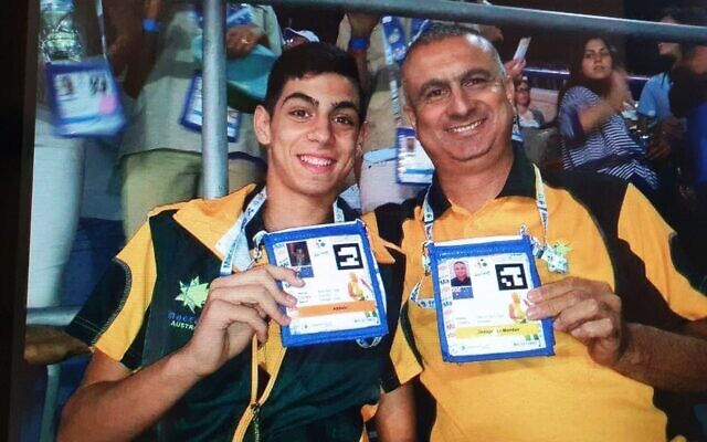 Amit Ben-Ygal with his father Baruch in Australian team colours at the 2013 Maccabiah Games. Amit Ben-Ygal with his father Baruch in Australian team colours at the 2013 Maccabiah Games.