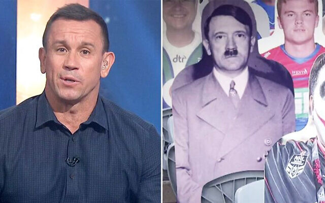 Matty Johns (left) has apologised for the image of Hitler (right) that appeared
on his show on Fox Sports last Sunday. Photo: Fox Sports/Twitter Matty Johns (left) has apologised for the image of Hitler (right) that appeared
on his show on Fox Sports last Sunday. Photo: Fox Sports/Twitter